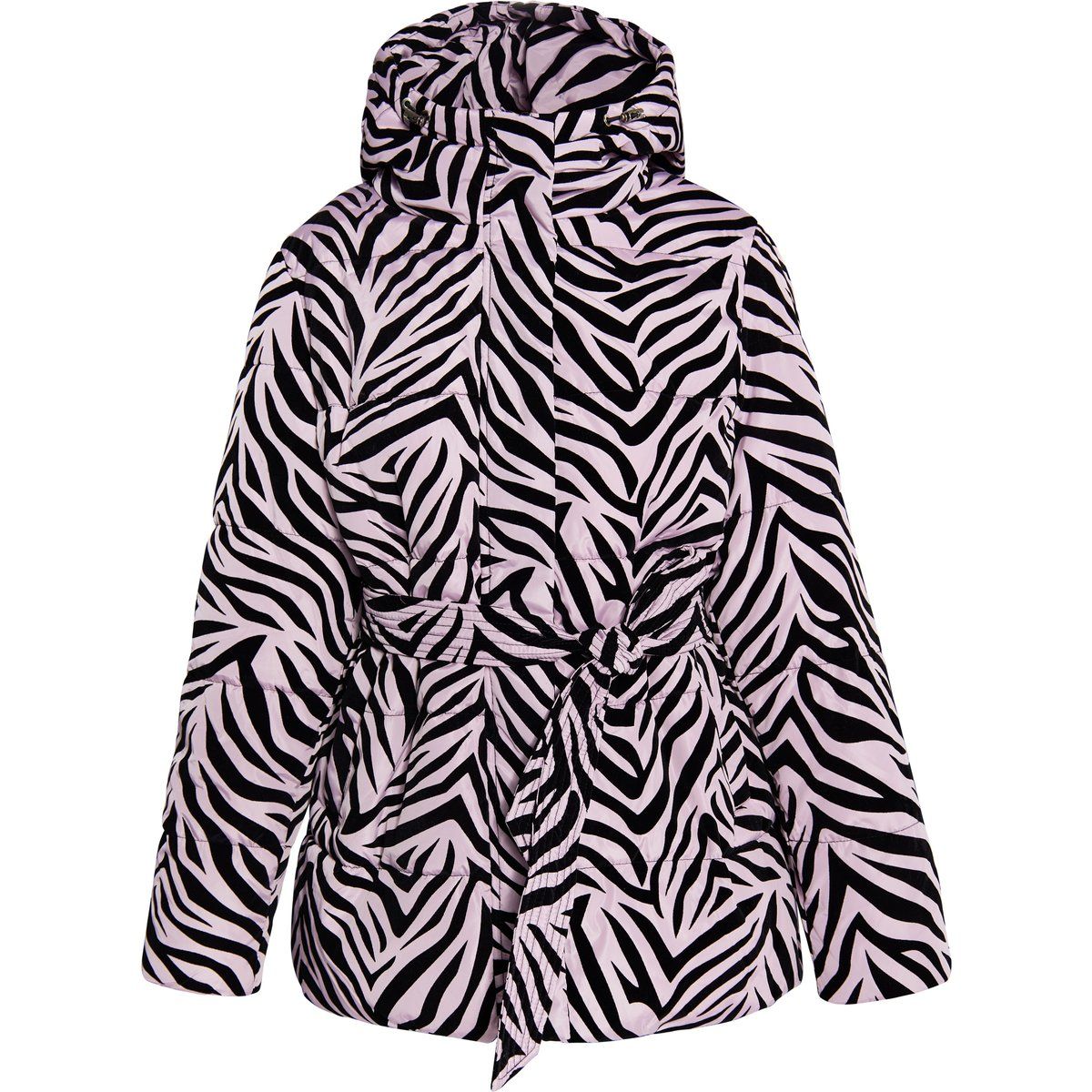 Gesteppte Zebra-Print-Jacke mit Gürtel