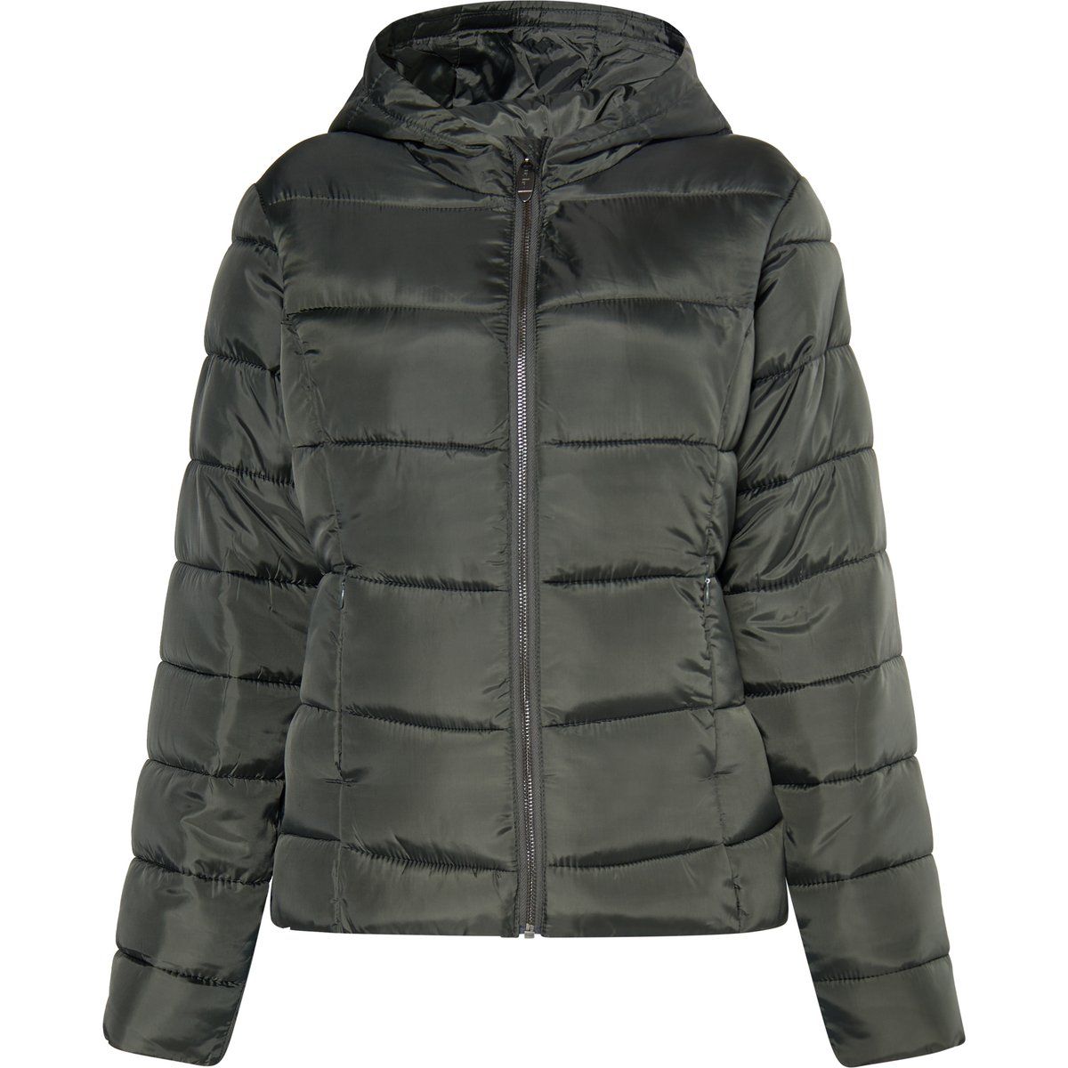 Schimmernde gesteppte Kapuzen-Pufferjacke