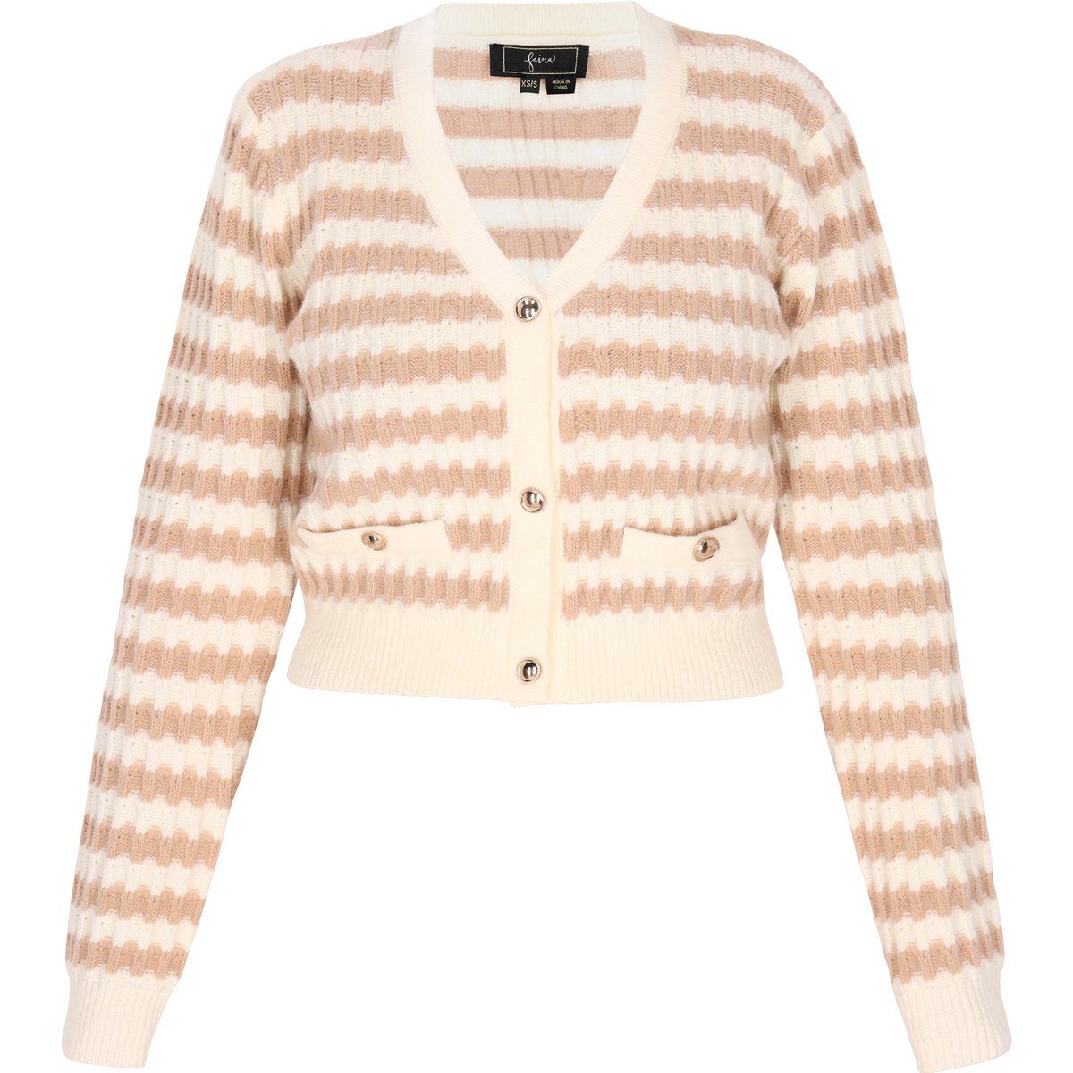 Gestreifte Cropped-Strickjacke mit V-Ausschnitt