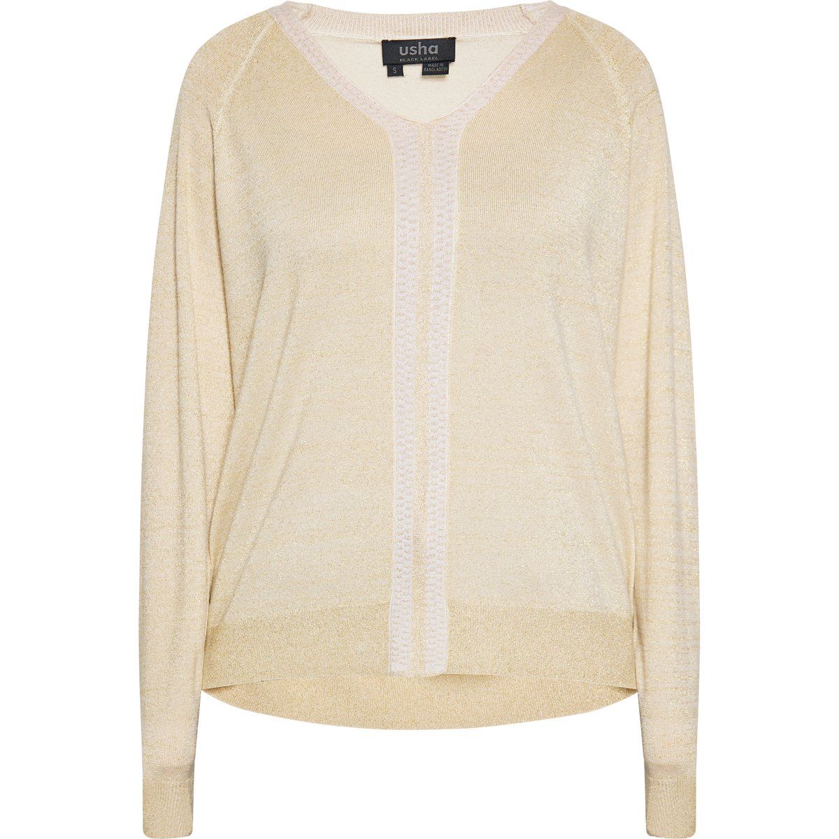 Schimmernder Metallic-Pullover mit V-Ausschnitt