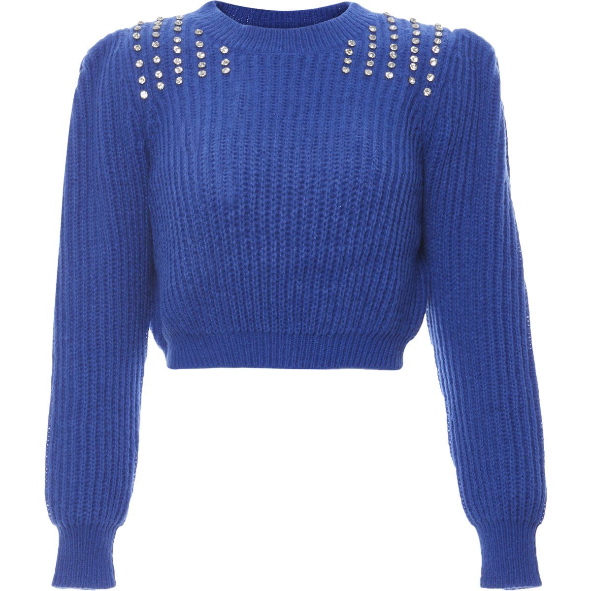 Kurz geschnittener Rippstrickpullover mit Strasssteinen