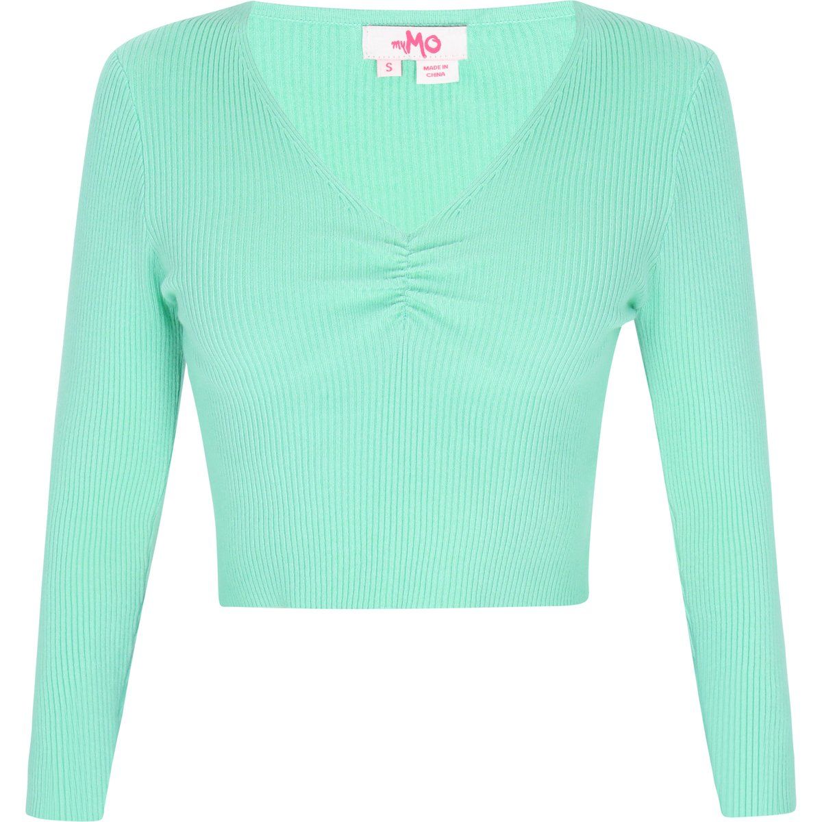 Gerippter V-Ausschnitt Cropped-Pullover