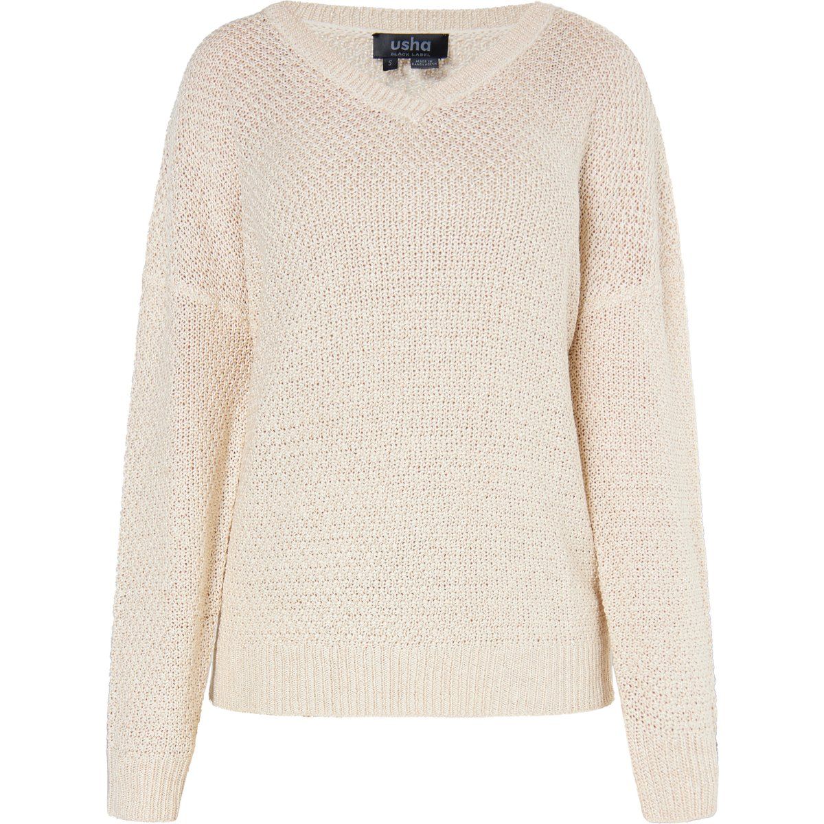 Strukturierter Strickpullover mit V-Ausschnitt