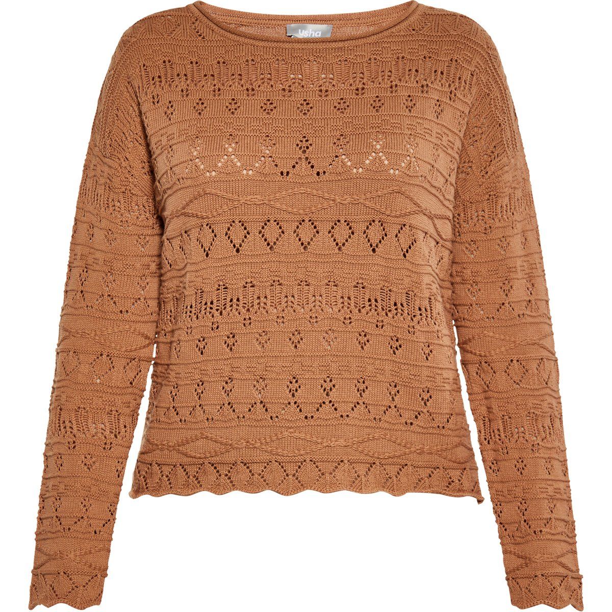 Ajour-Strickpullover mit Wellensaum