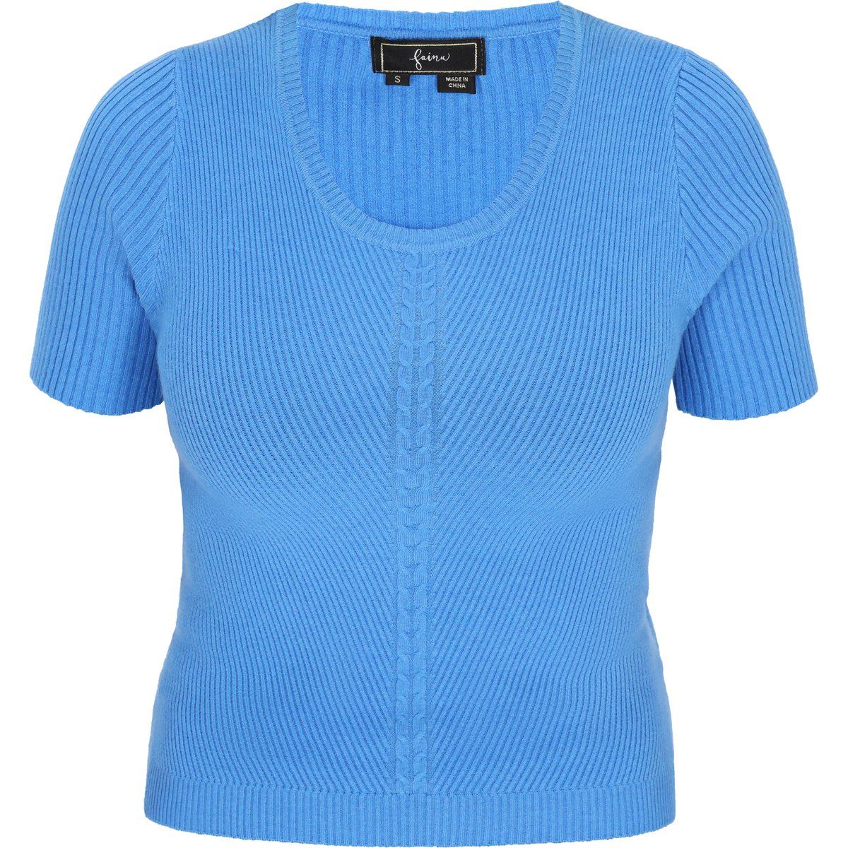 Kurzärmeliger Rippstrick-Pullover mit Zopfmuster