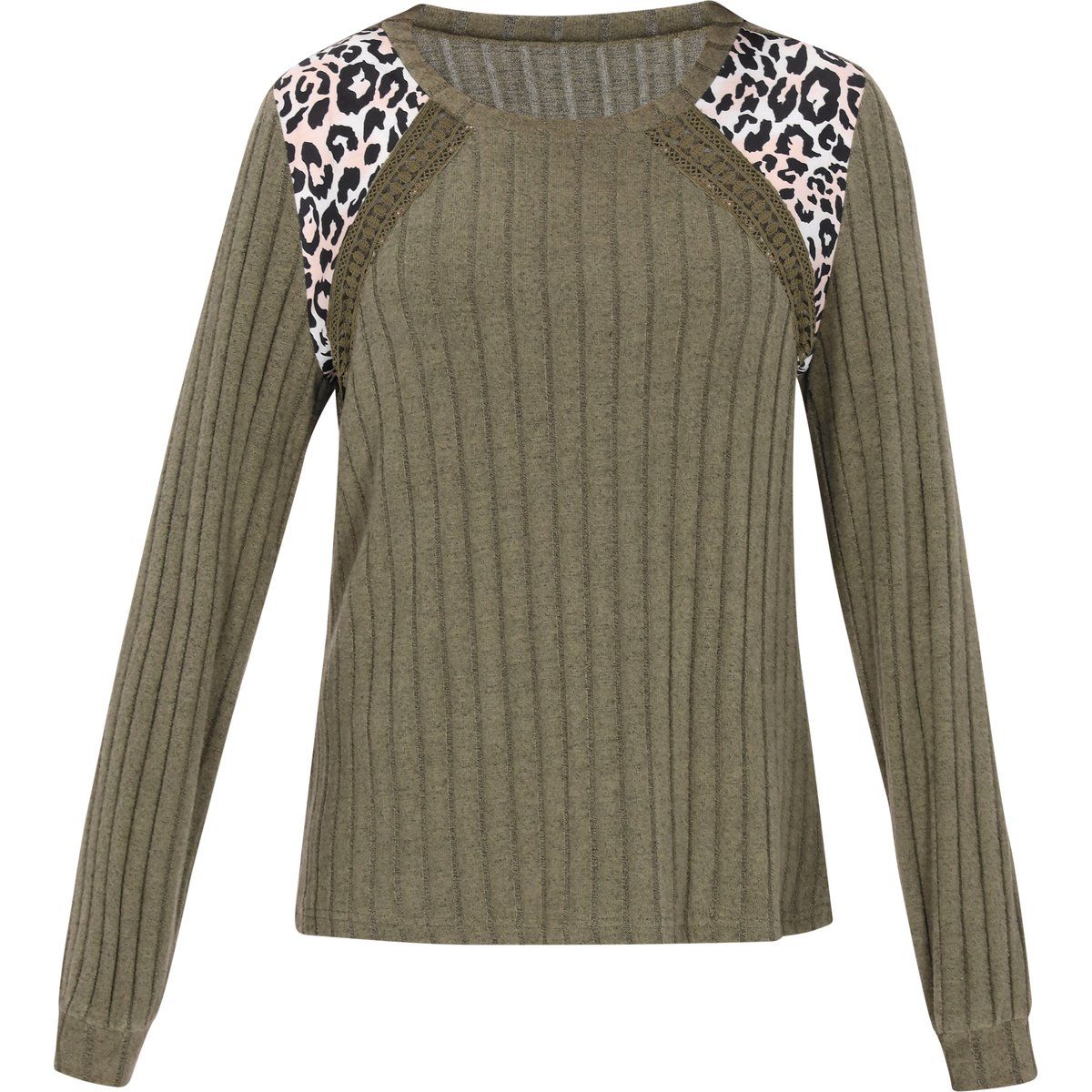 Rippstrick-Pullover mit Leoparden-Einsätzen