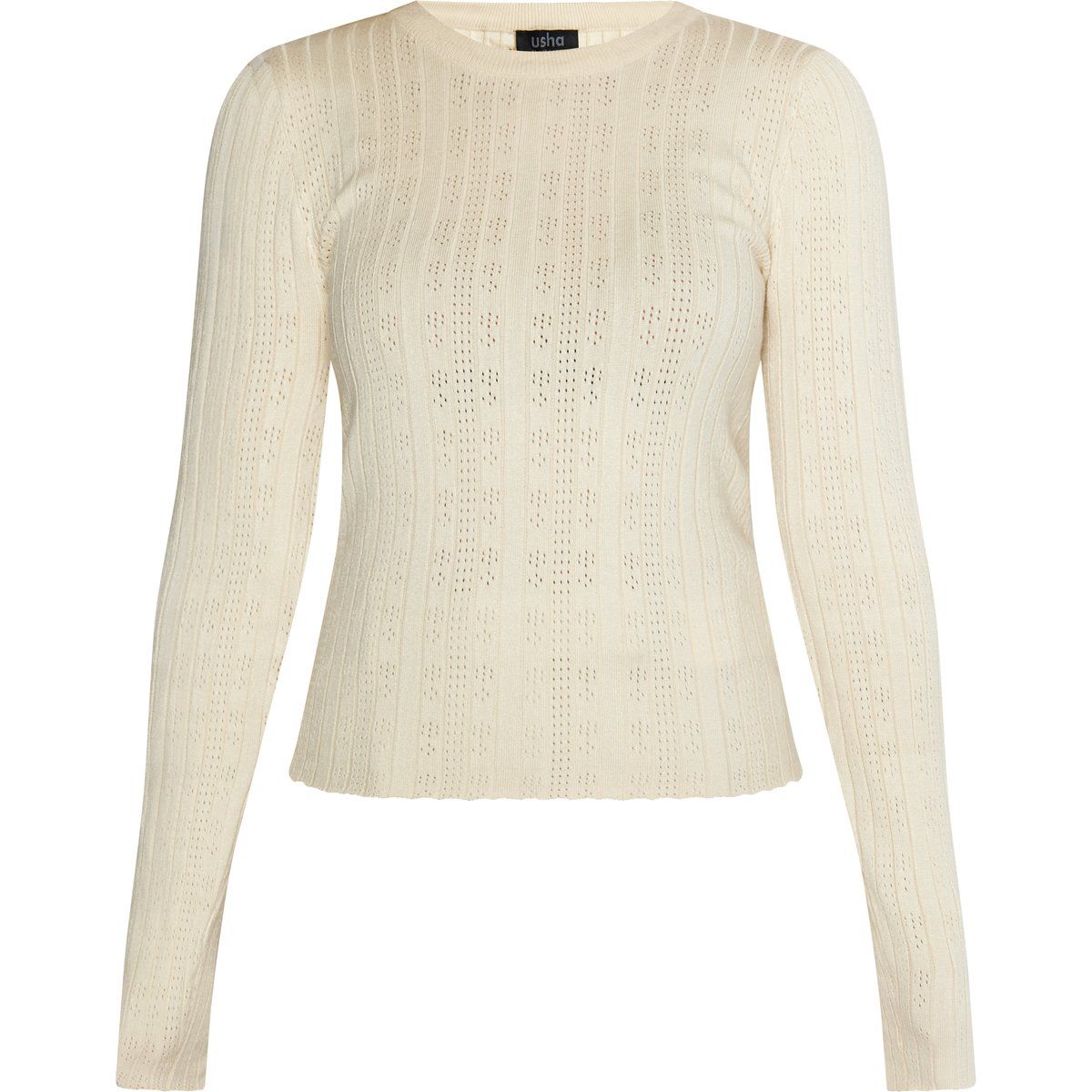 Feiner Rippstrick-Pullover mit Lochmuster