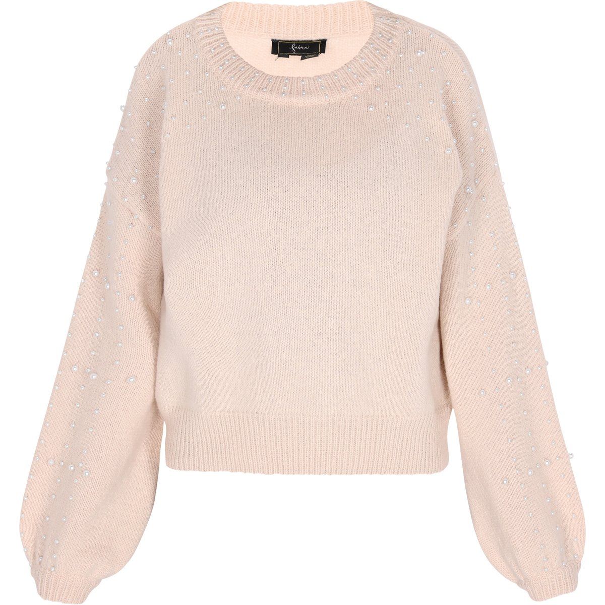 Perlenverzierter Pullover mit Rundhalsausschnitt