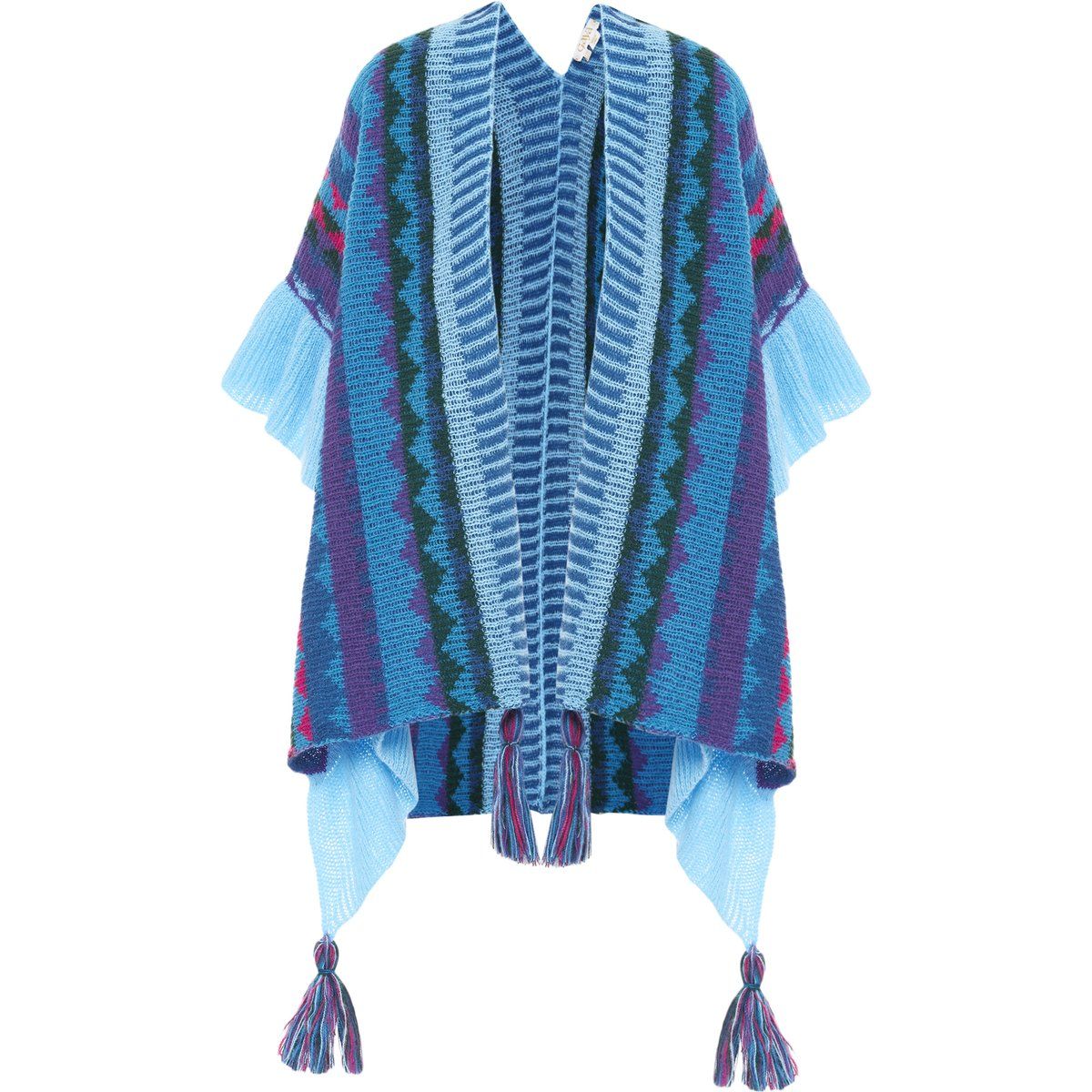 Strickponcho mit Zickzackmuster und Quasten
