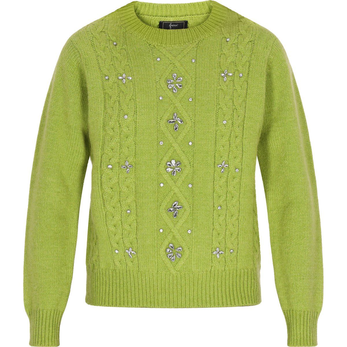 Verzierter Zopfstrickpullover mit Blumenmotiven