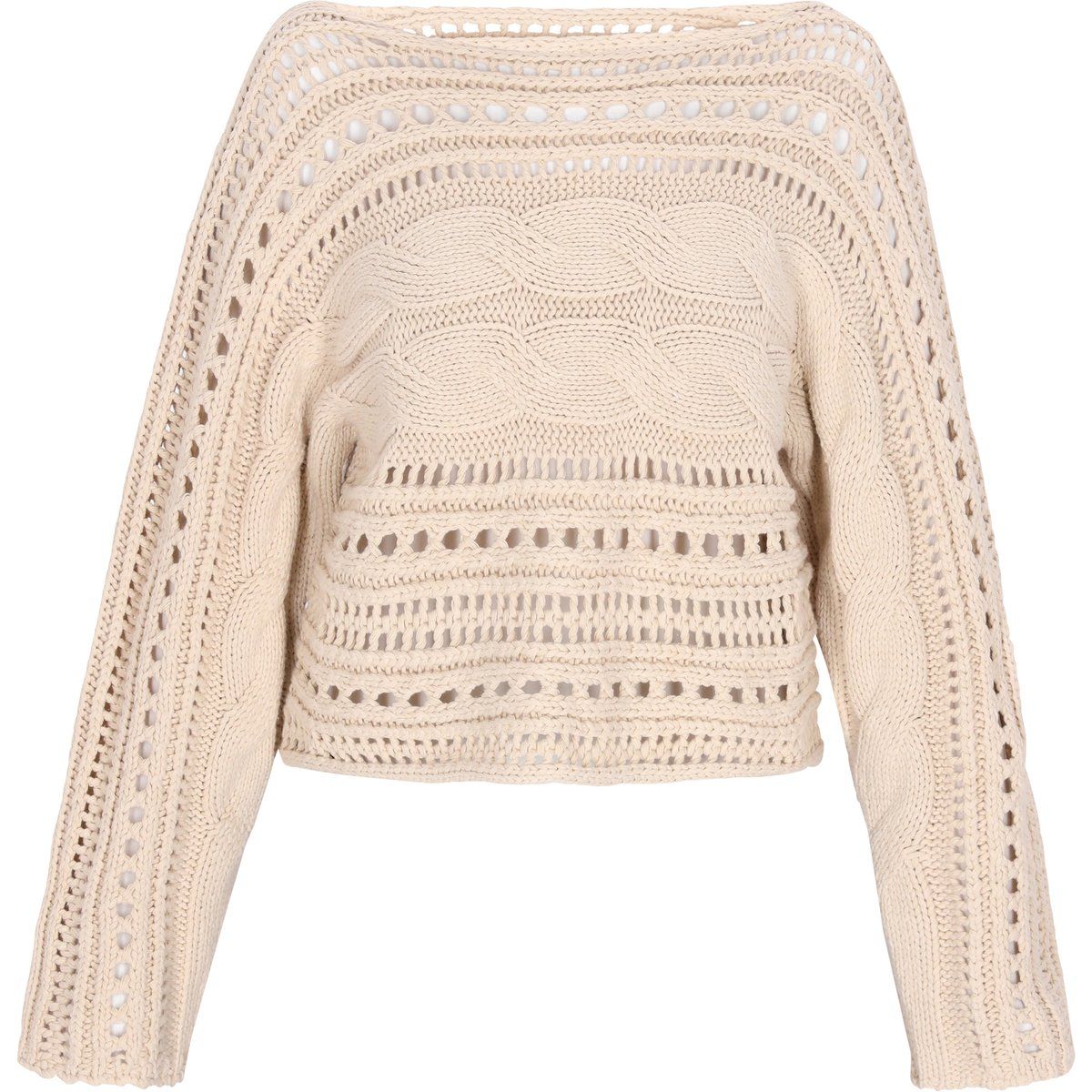 Zopfstrickpullover mit U-Boot-Ausschnitt