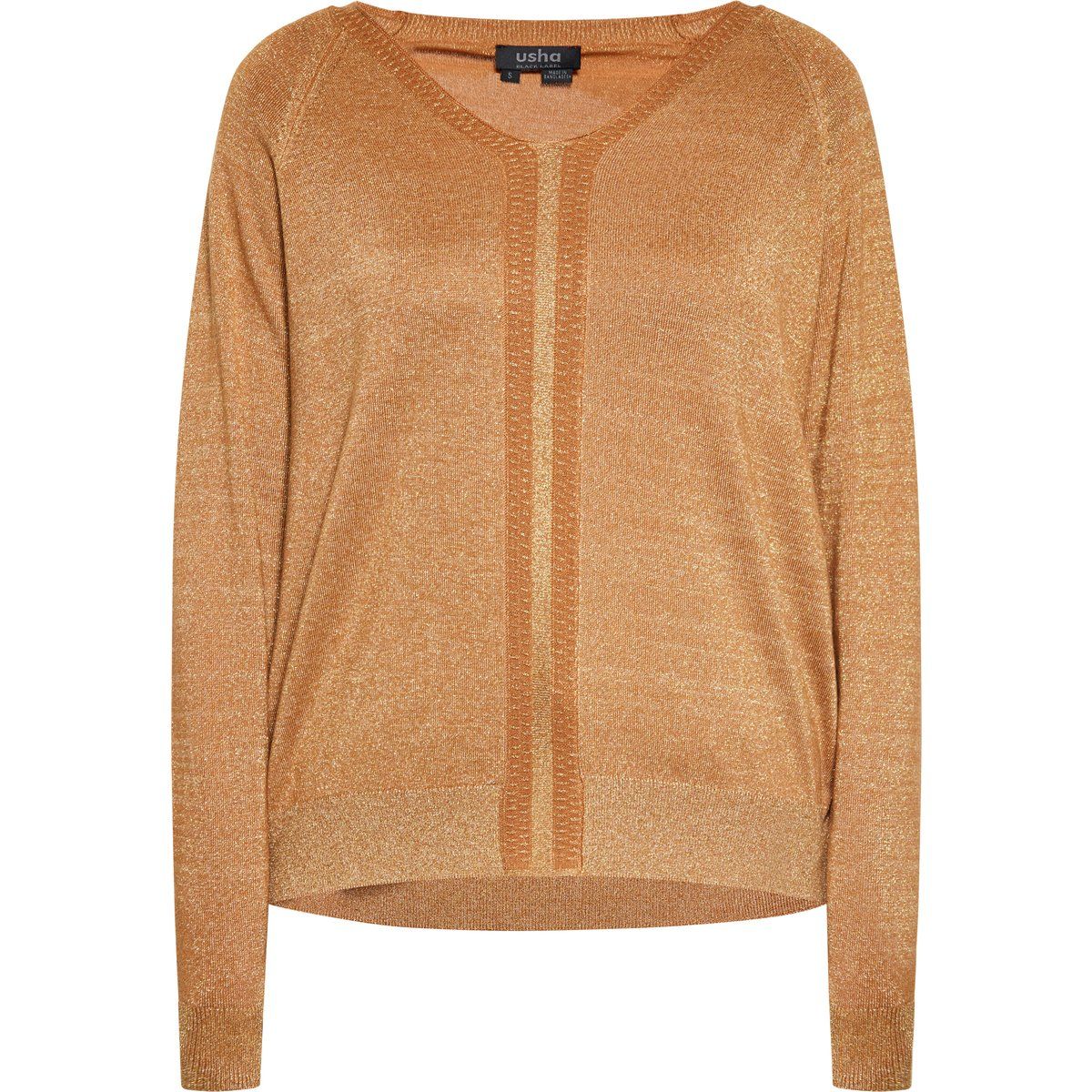 Metallic-Strickpullover mit V-Ausschnitt