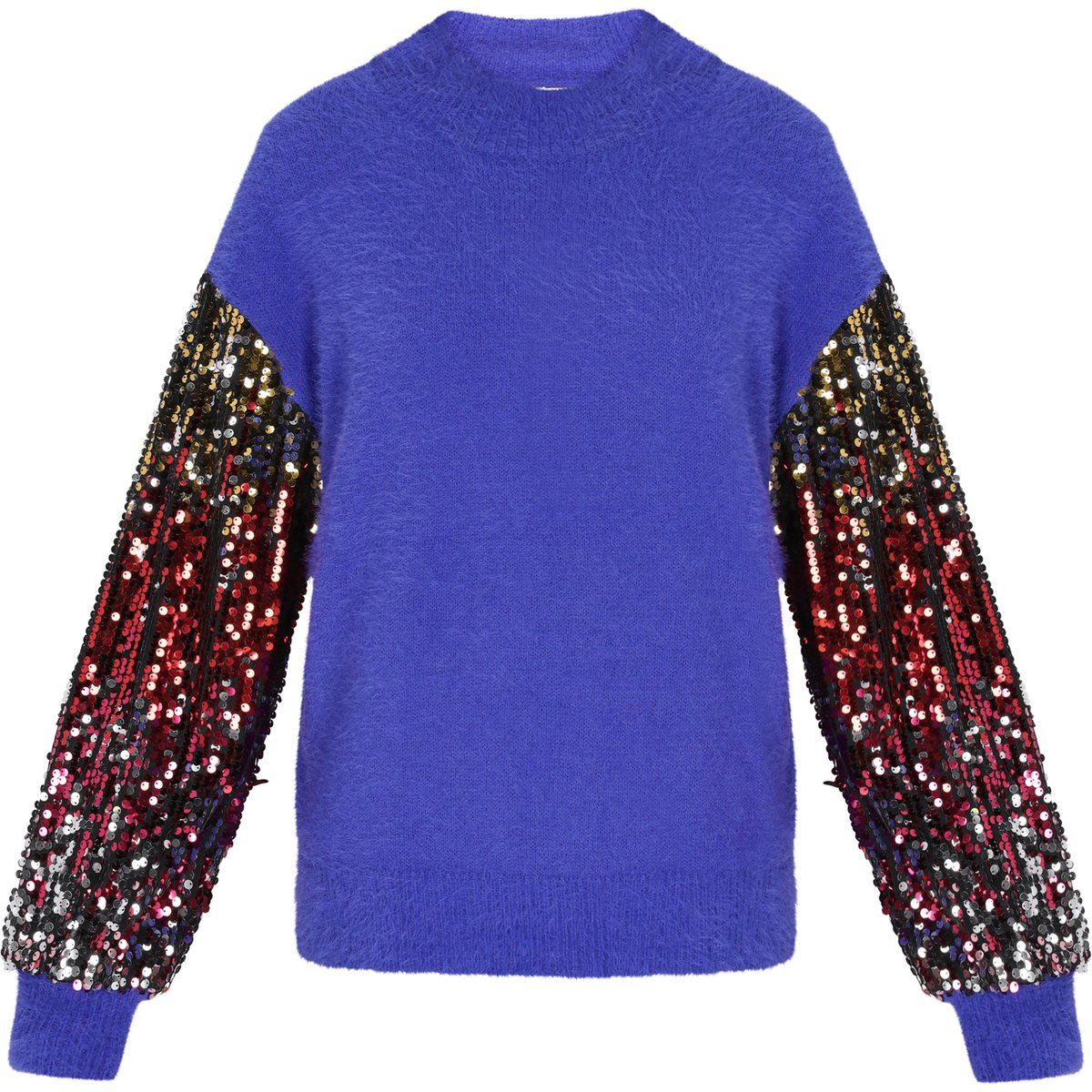 Flauschiger Strickpullover mit Paillettenärmeln
