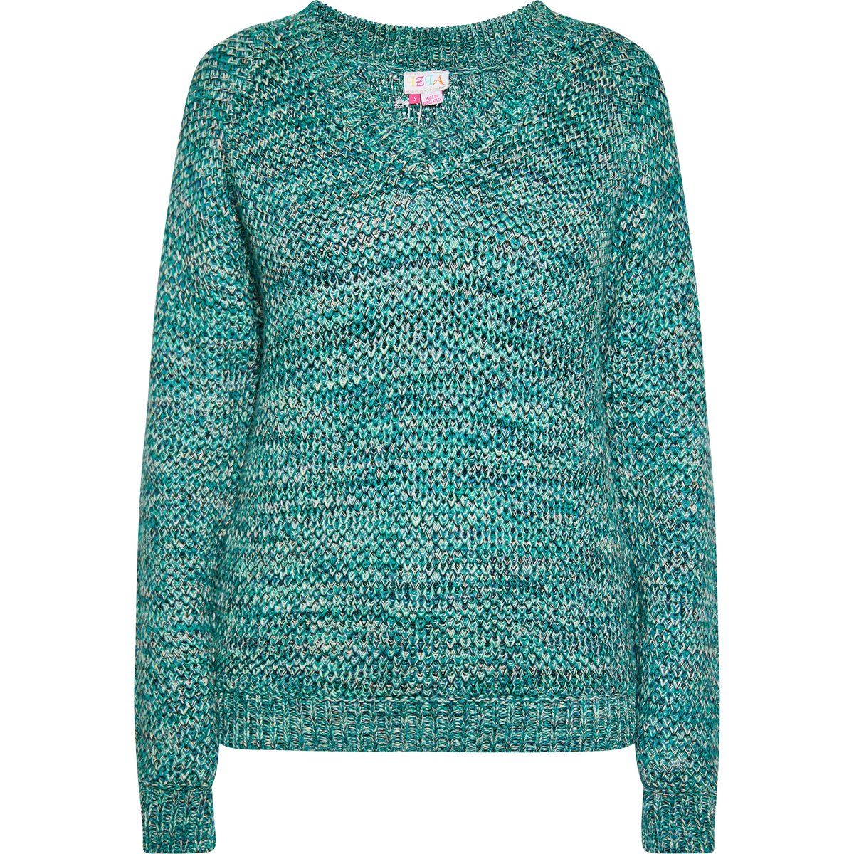 Melierter Strickpullover mit V-Ausschnitt