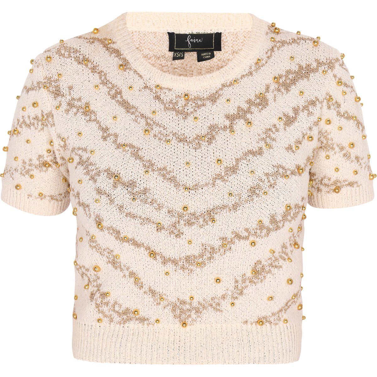 Strickoberteil mit Pailletten-Zickzack-Muster