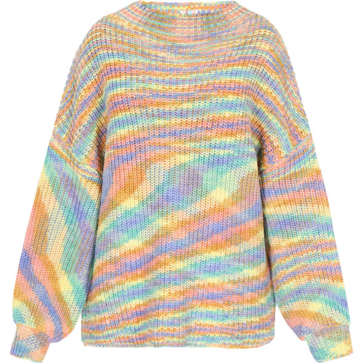 Lockerer Mehrfarbig Gestreifter Grobstrick Pullover