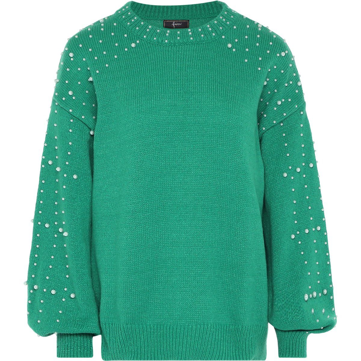 Strickpullover mit Perlenbesatz und Rundhalsausschnitt