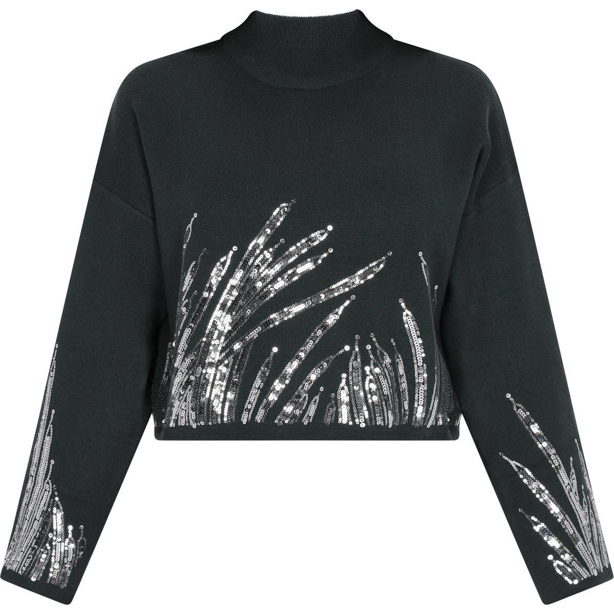 Kurzer Pailletten-Pullover mit Stehkragen
