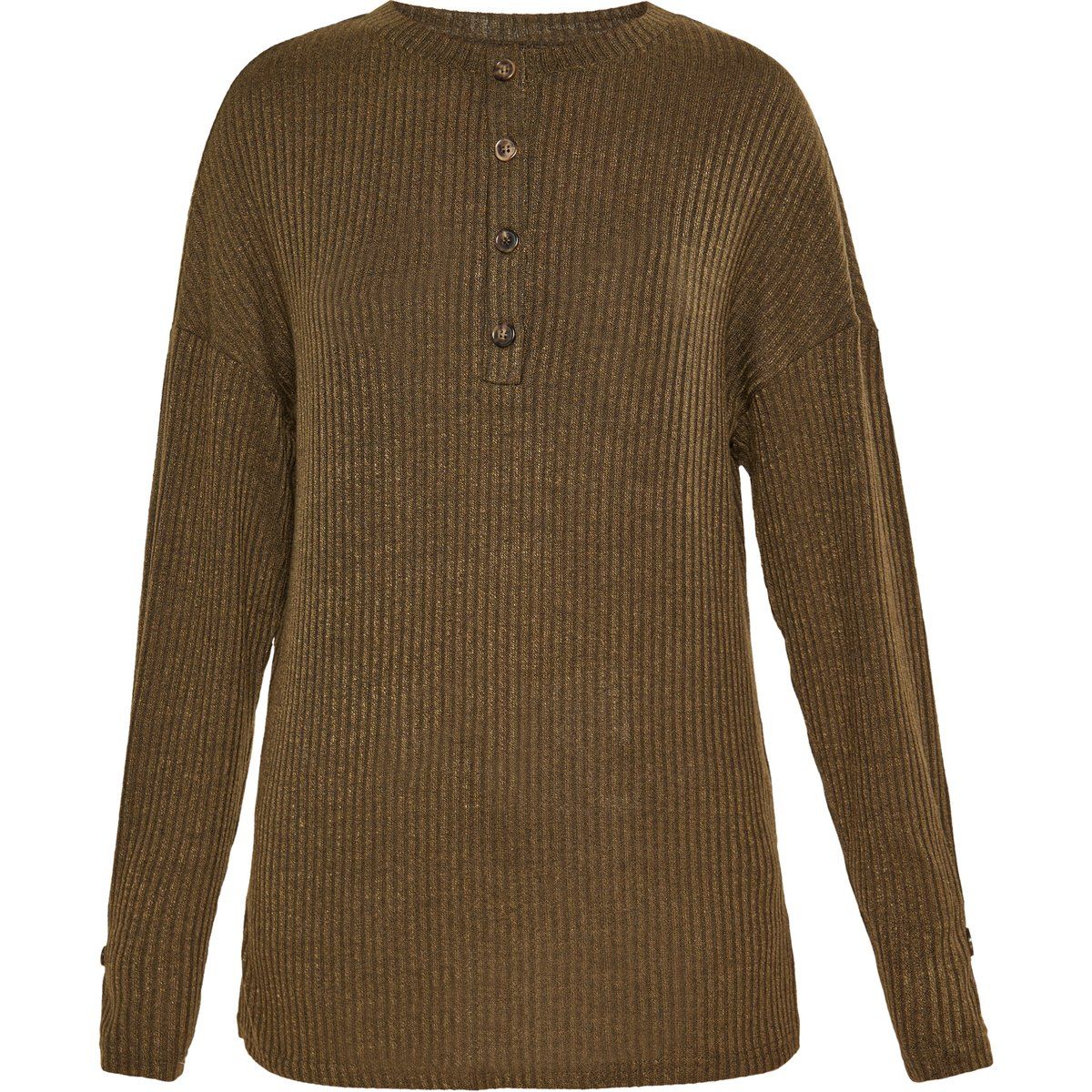 Rippstrick-Henley-Pullover mit Metallic-Effekt