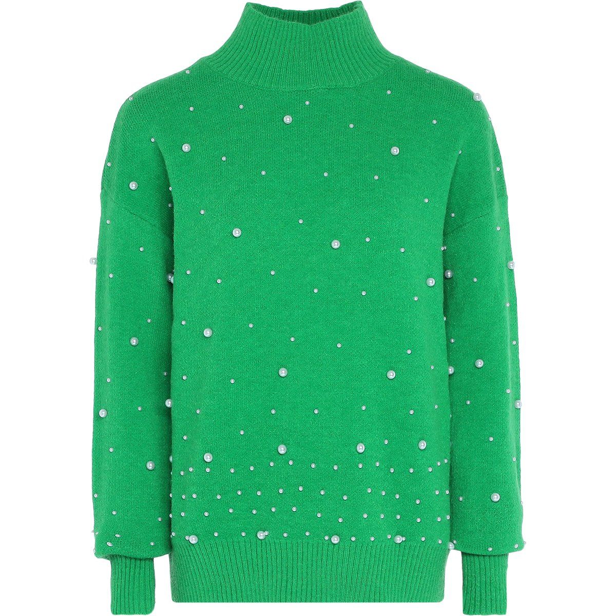 Perlbestickter Pullover mit Stehkragen
