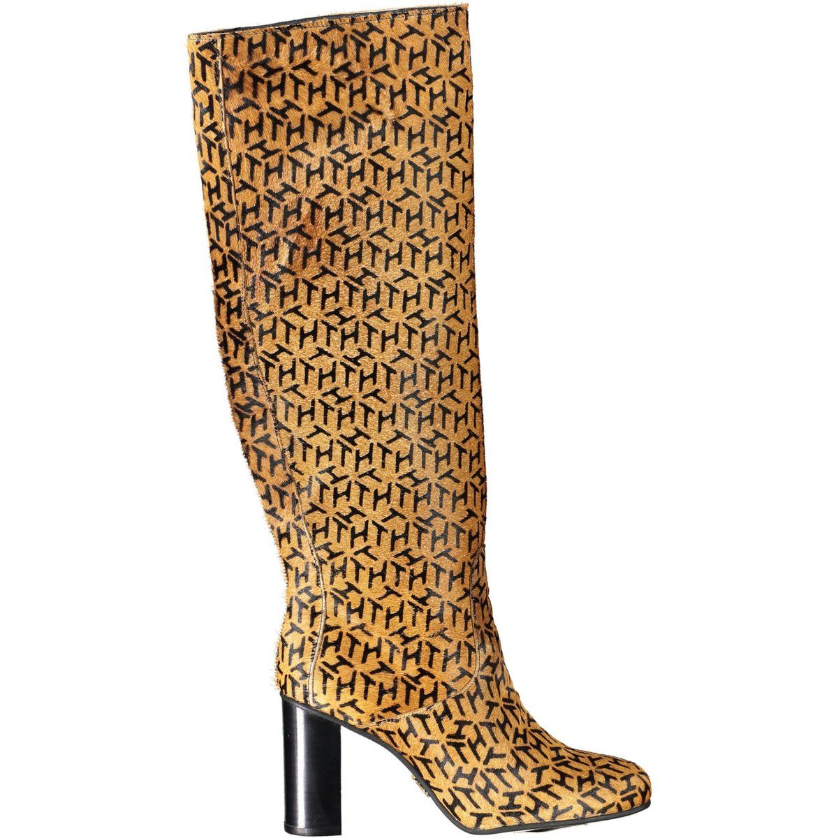 Kniehohe Kalbsfell-Stiefel mit Monogramm-Print