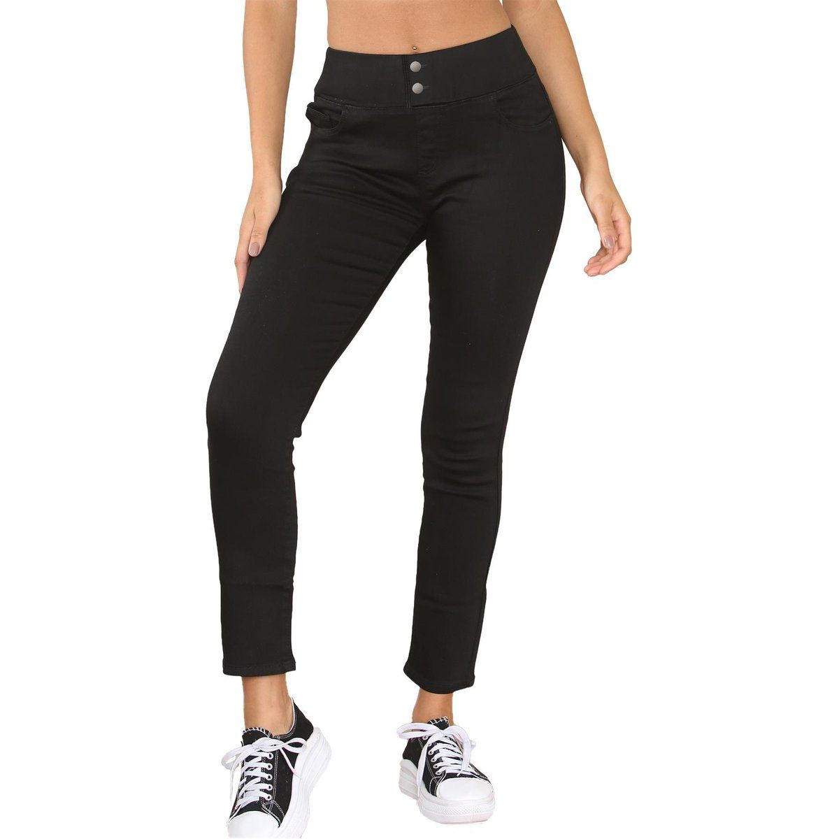 Slim-Jeans mit breitem Taillenbund