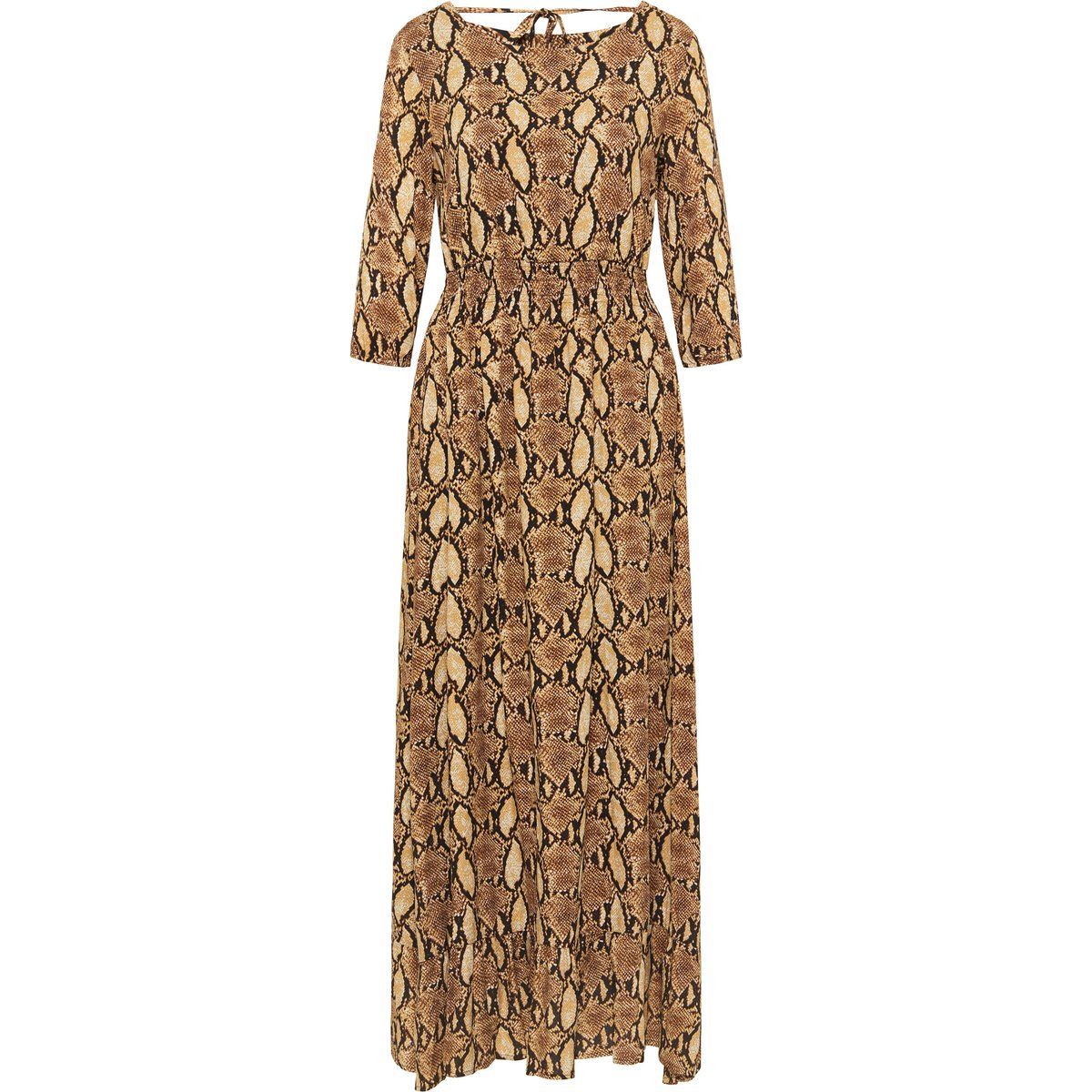 Maxikleid mit Schlangenprint und Smoktaille