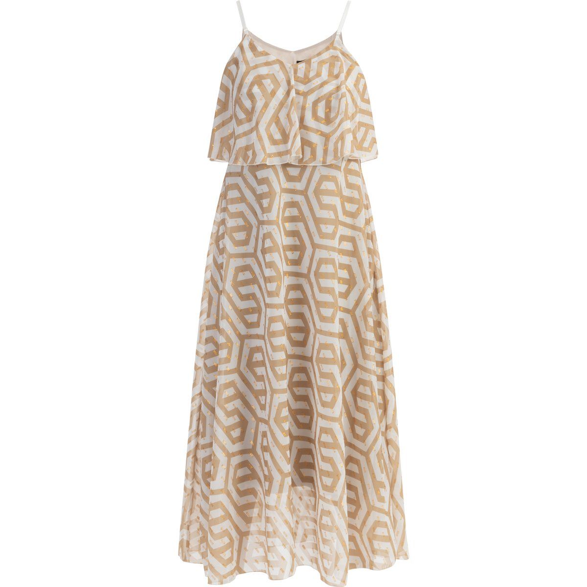 Maxikleid mit geometrischem Print und Volants