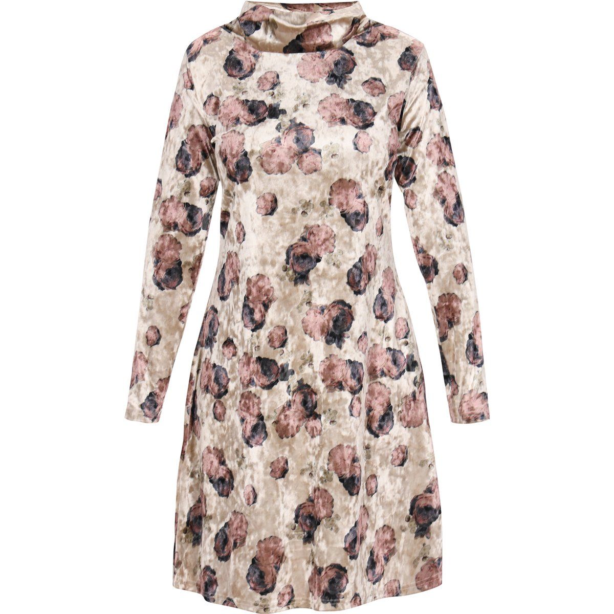 Blumiges Samt-Minikleid mit Wasserfallausschnitt