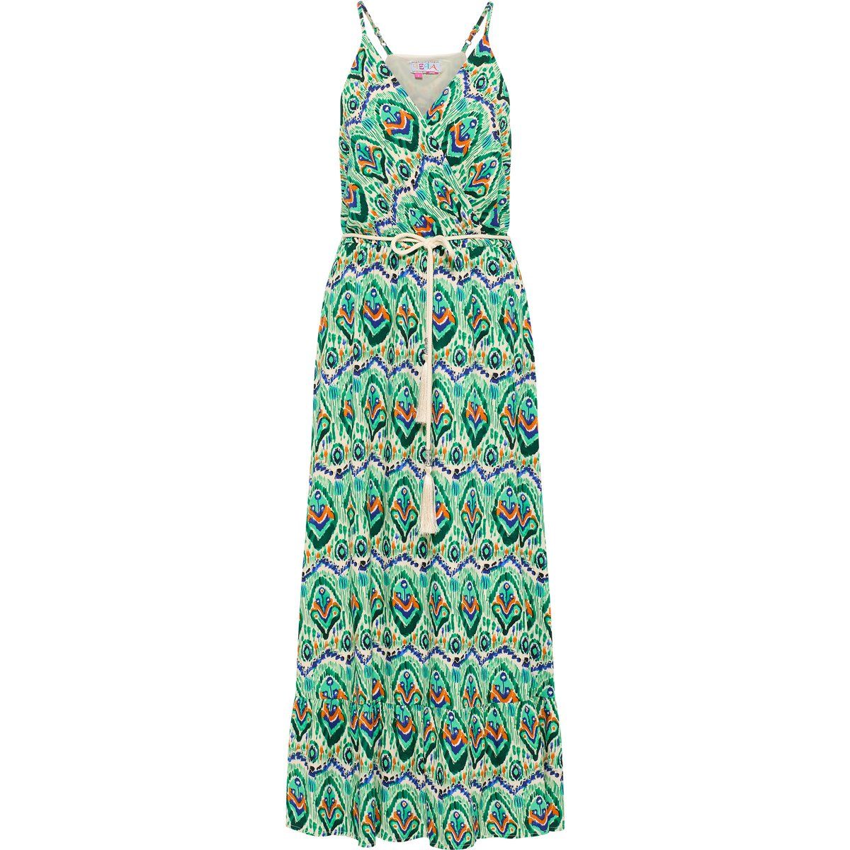 Maxikleid mit Ethno-Print und Rüschen