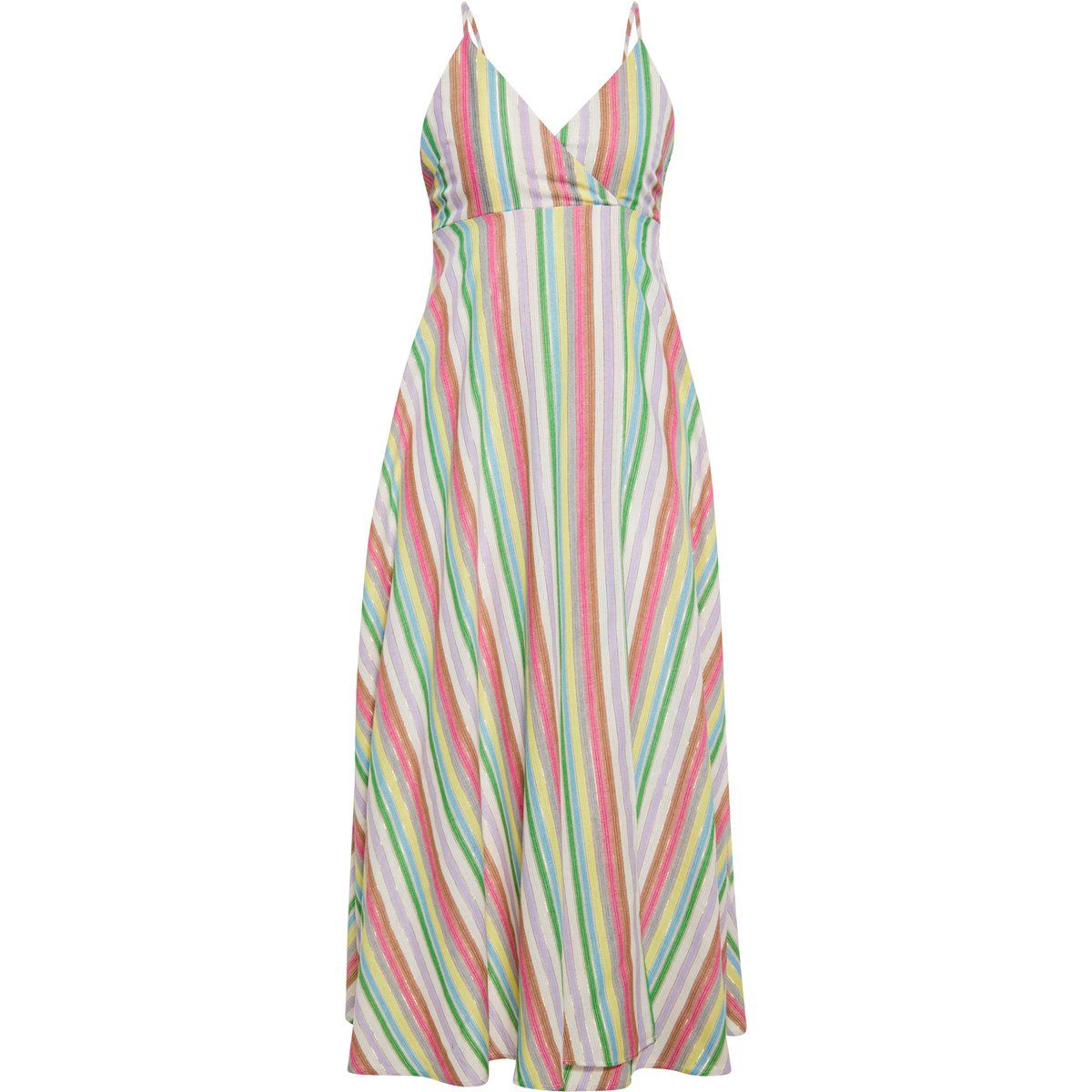 Buntes Gestreiftes V-Ausschnitt Maxikleid