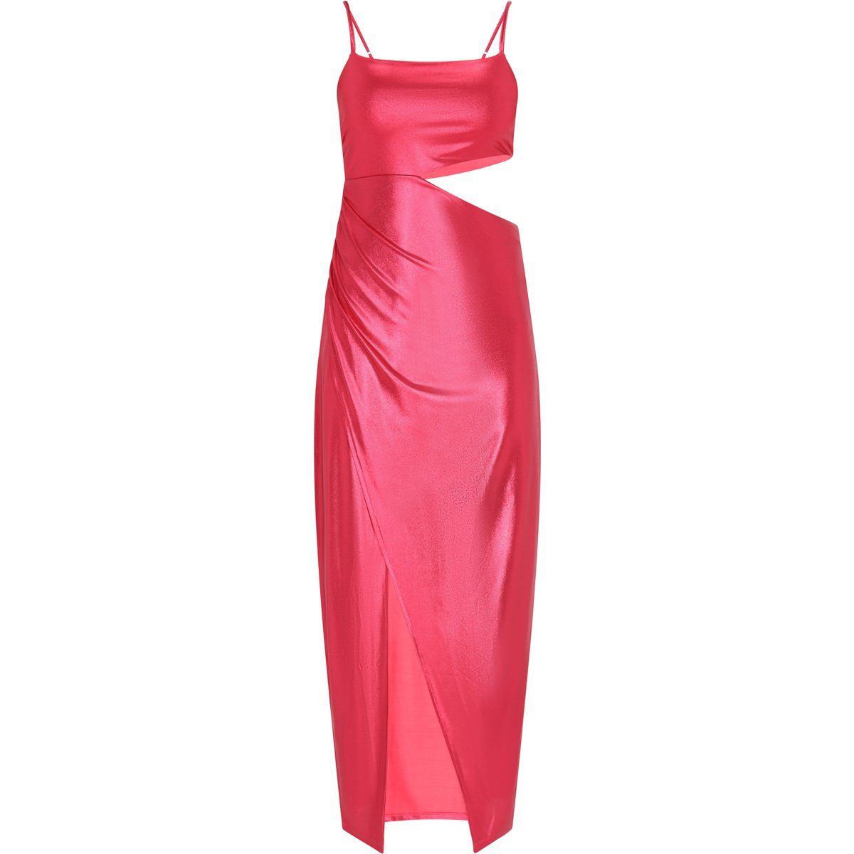 Metallisches Maxikleid mit Cut-out und Schlitz