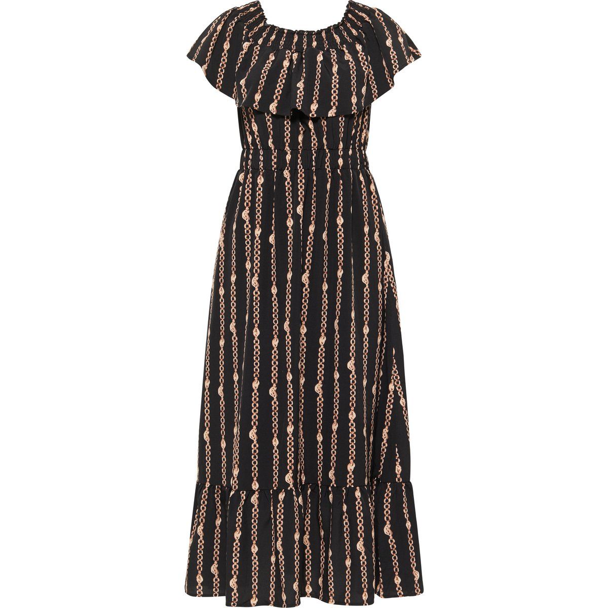 Maxikleid mit Kettenprint und Carmen-Ausschnitt