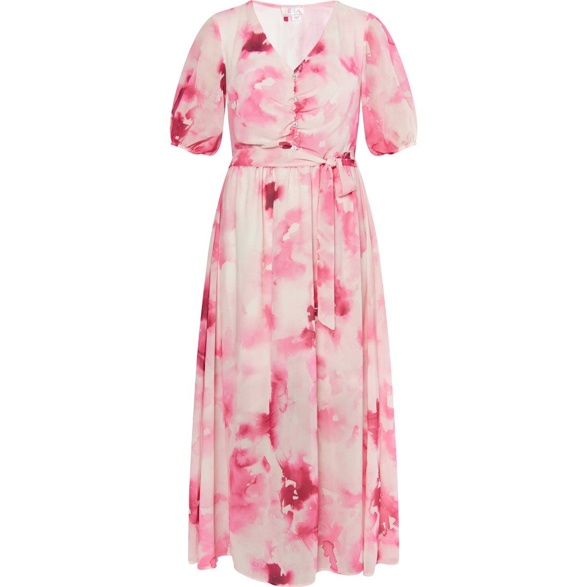 Maxikleid mit Batik-Muster und Puffärmeln