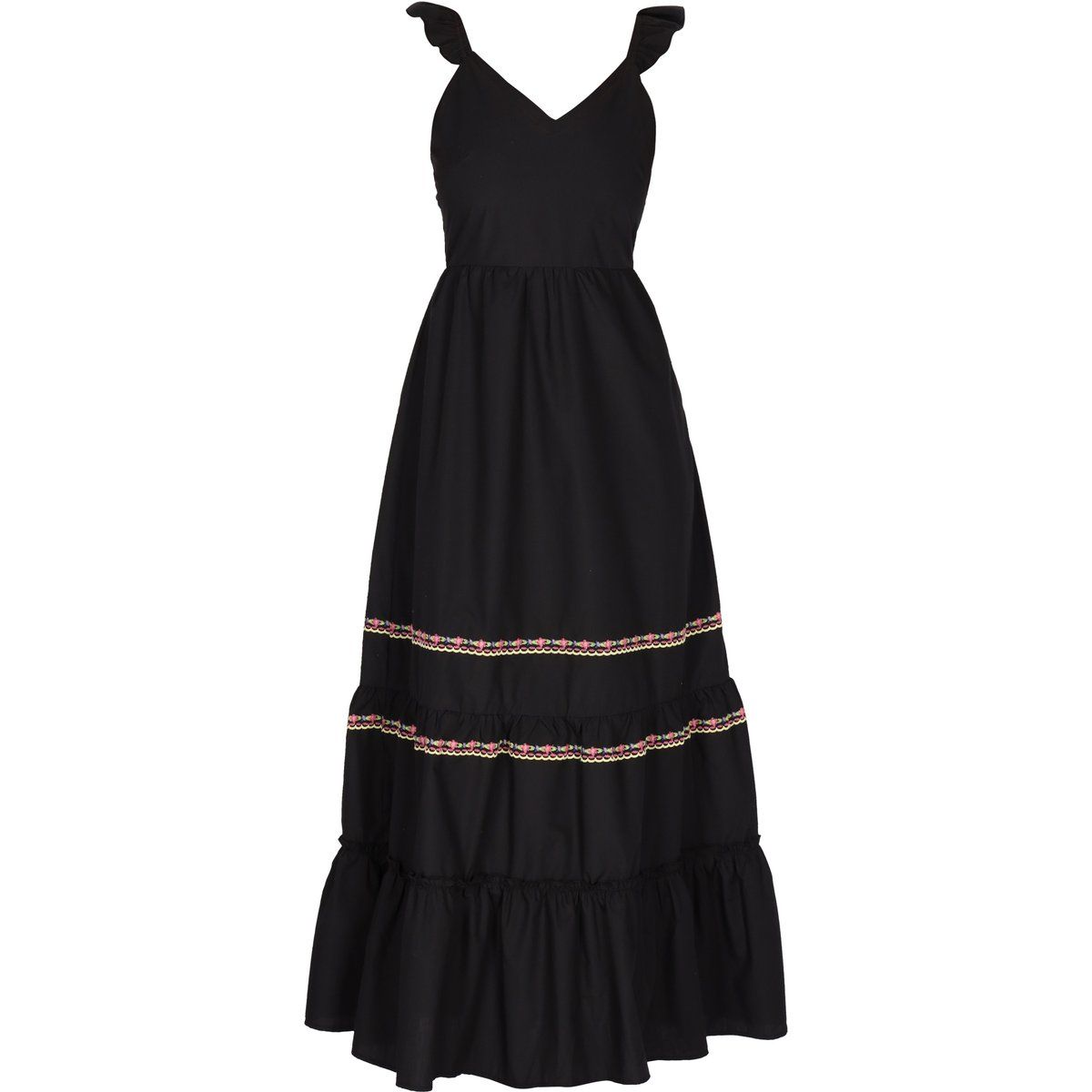 Gestuftes Maxikleid mit Rüschenträgern