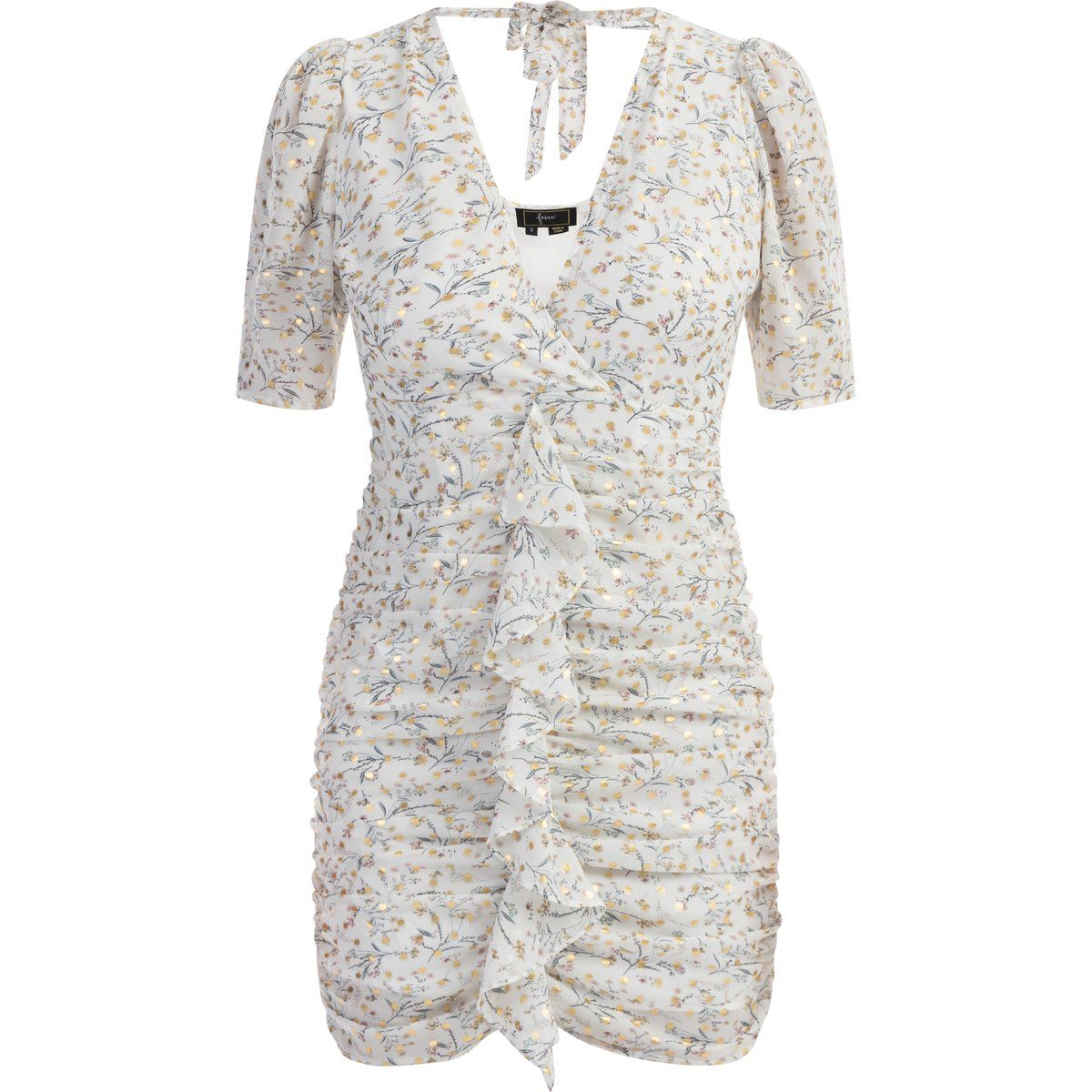 Florales Mini-Raffkleid mit Rüschen