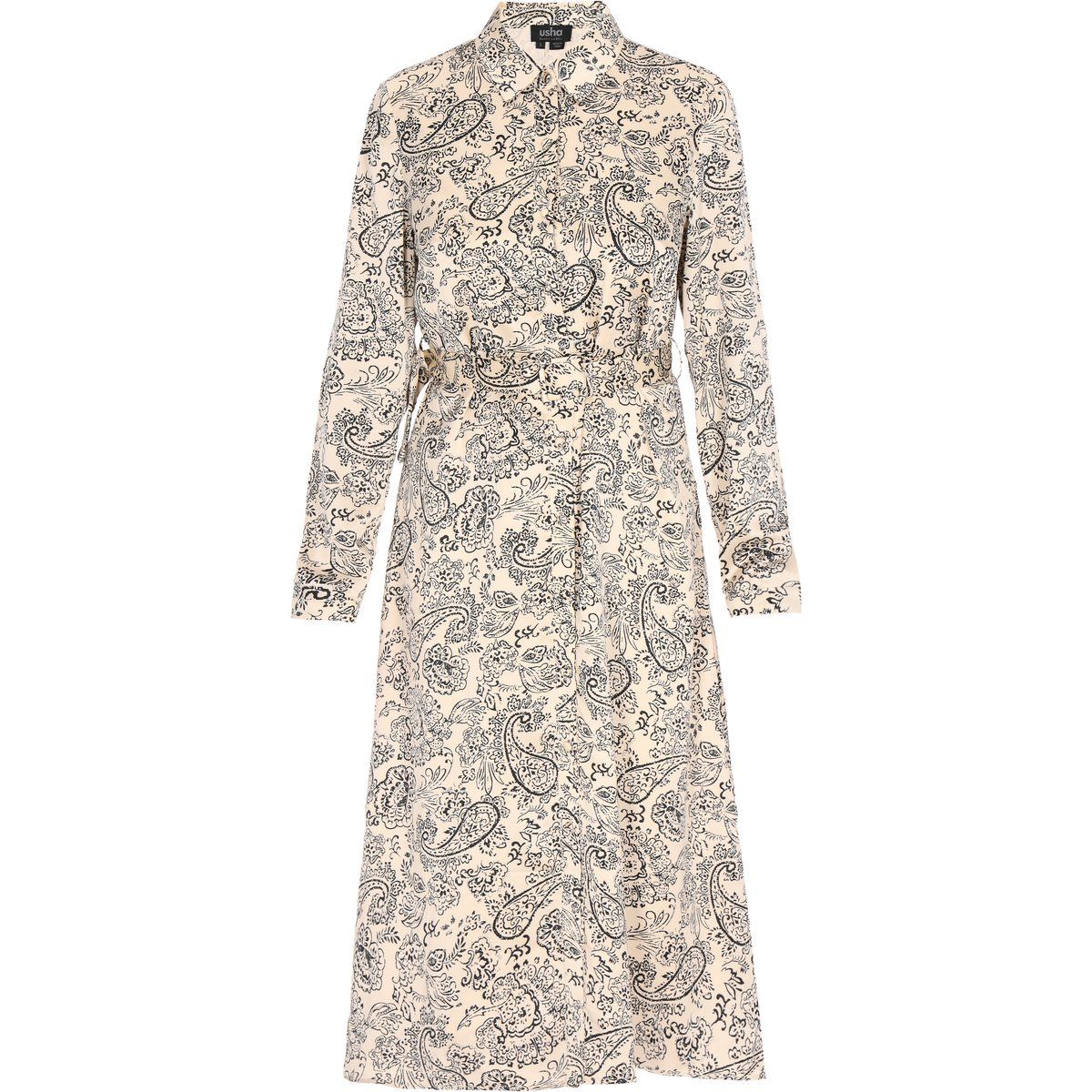 Hemdblusenkleid mit Paisley-Muster und Gürtel