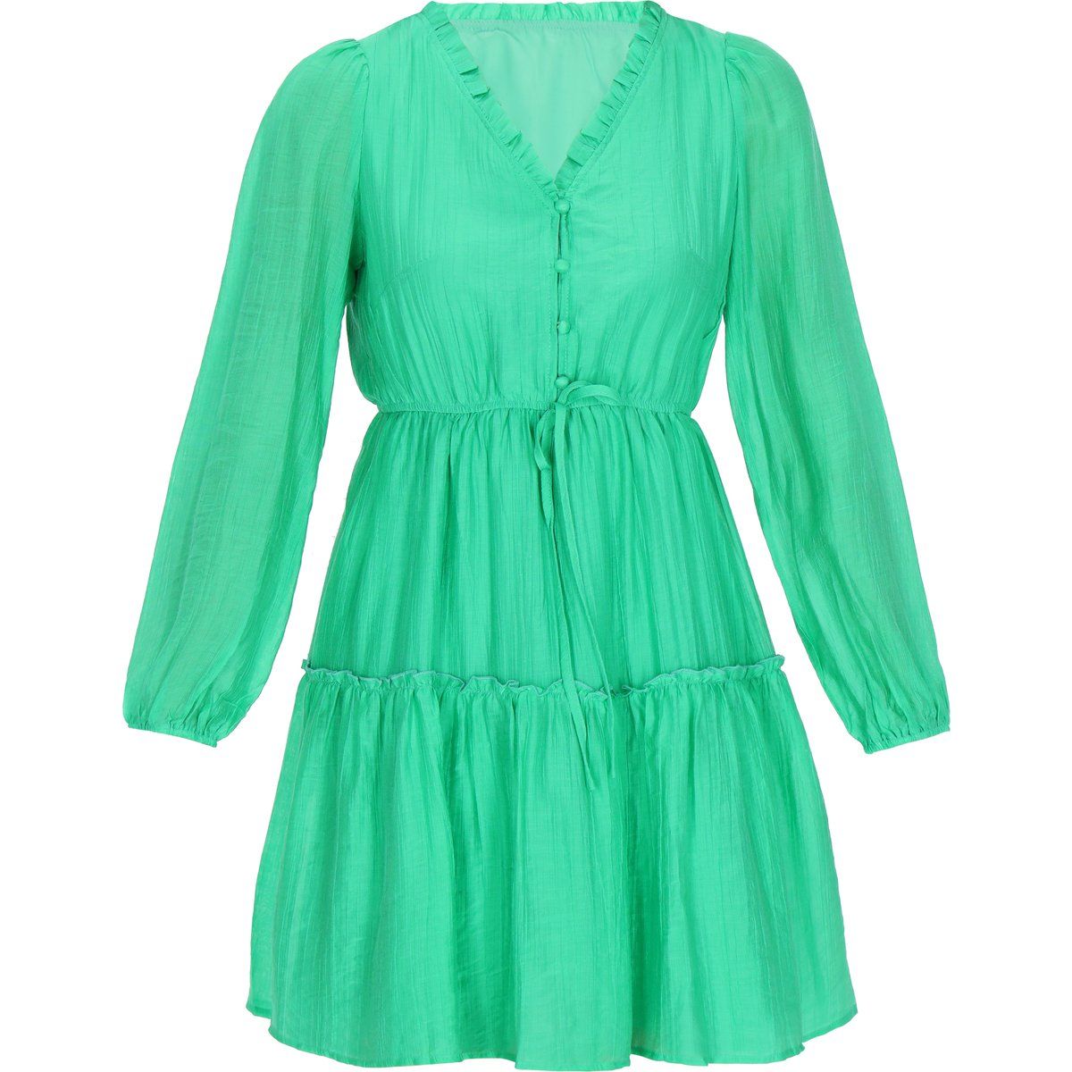 Minikleid mit Knopfleiste und Rüschenstufen