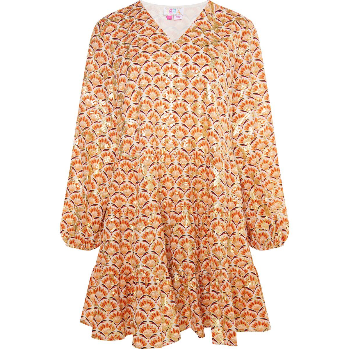 Florales Stufen-Tunika-Kleid mit Gold