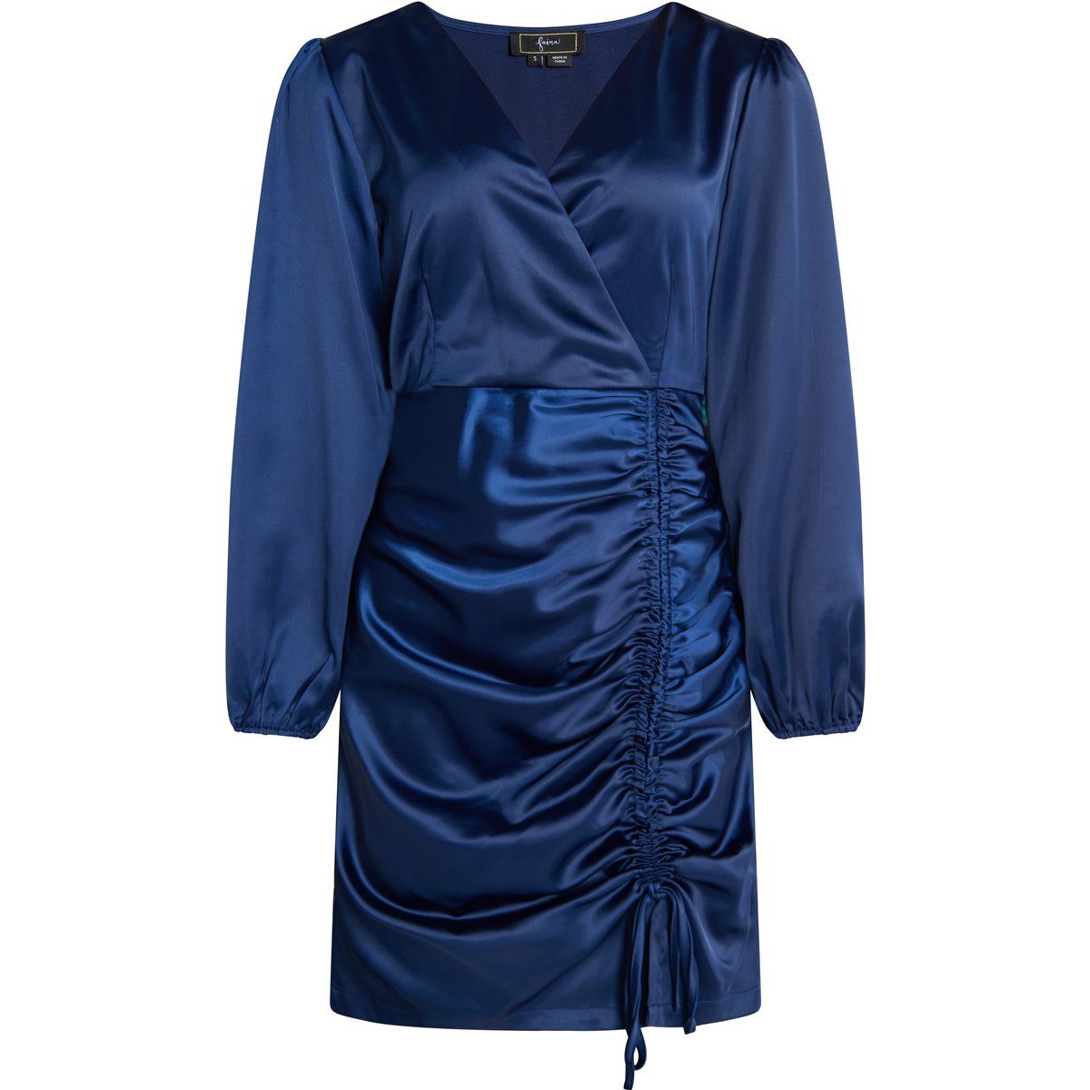 Gerafftes Satin-Minikleid mit Puffärmeln