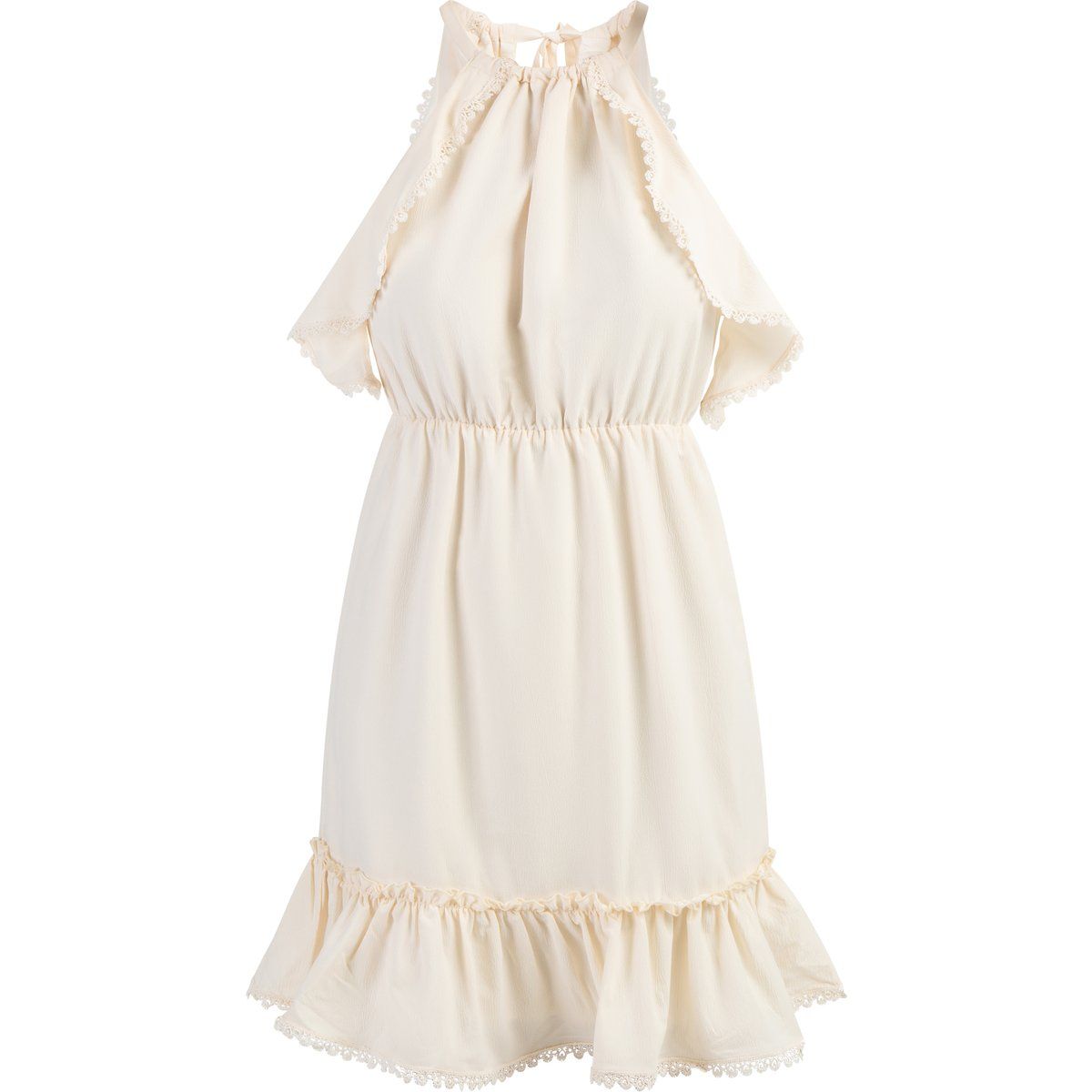 Rüschen-Neckholder-Minikleid mit Spitze