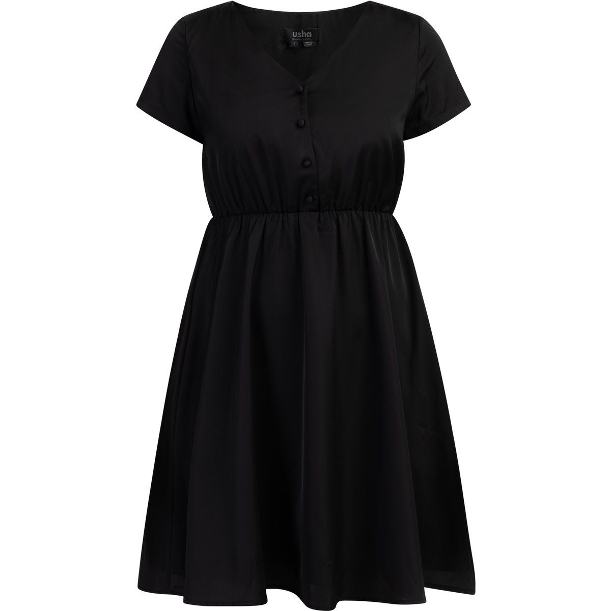 Seidiges V-Ausschnitt Midi-Kleid mit Knöpfen