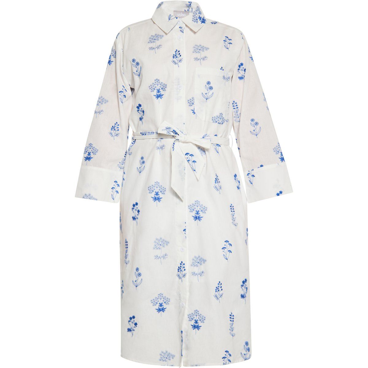 Besticktes Midi-Hemdblusenkleid aus Baumwolle