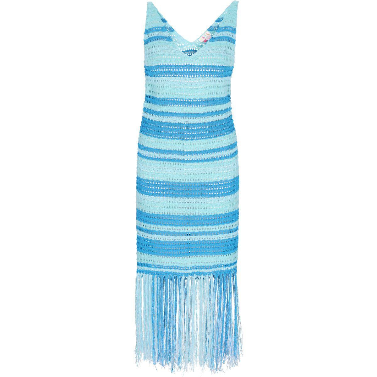 Gestreiftes Häkel-Midikleid mit Fransen