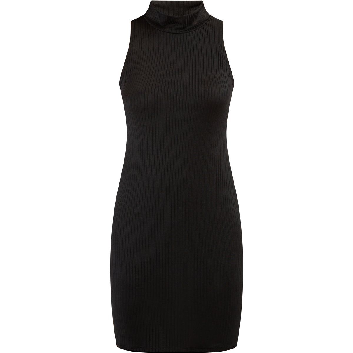 Ärmelloses Rippstrick-Minikleid mit Stehkragen