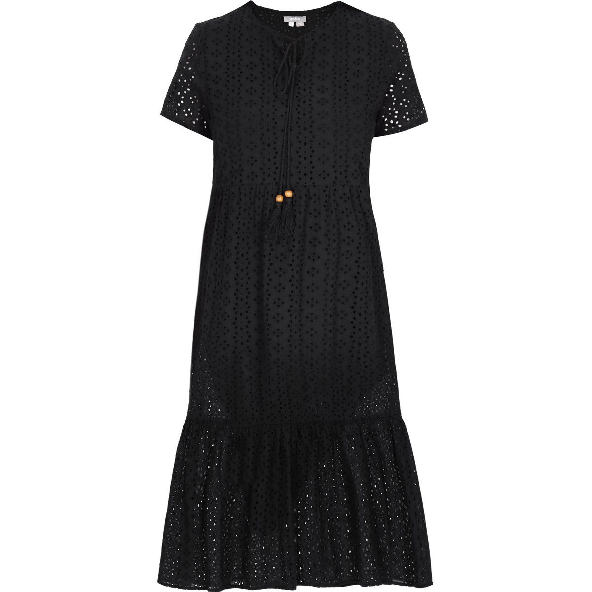 Gestuftes Midikleid mit Lochstickerei