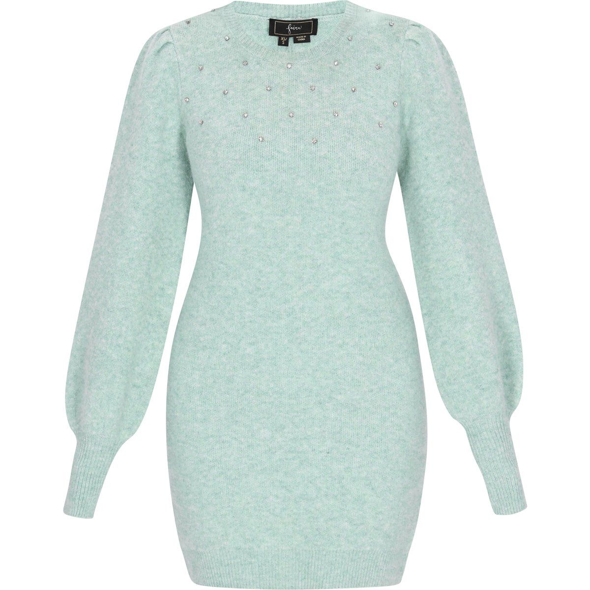 Verziertes Strick-Minikleid mit Strass