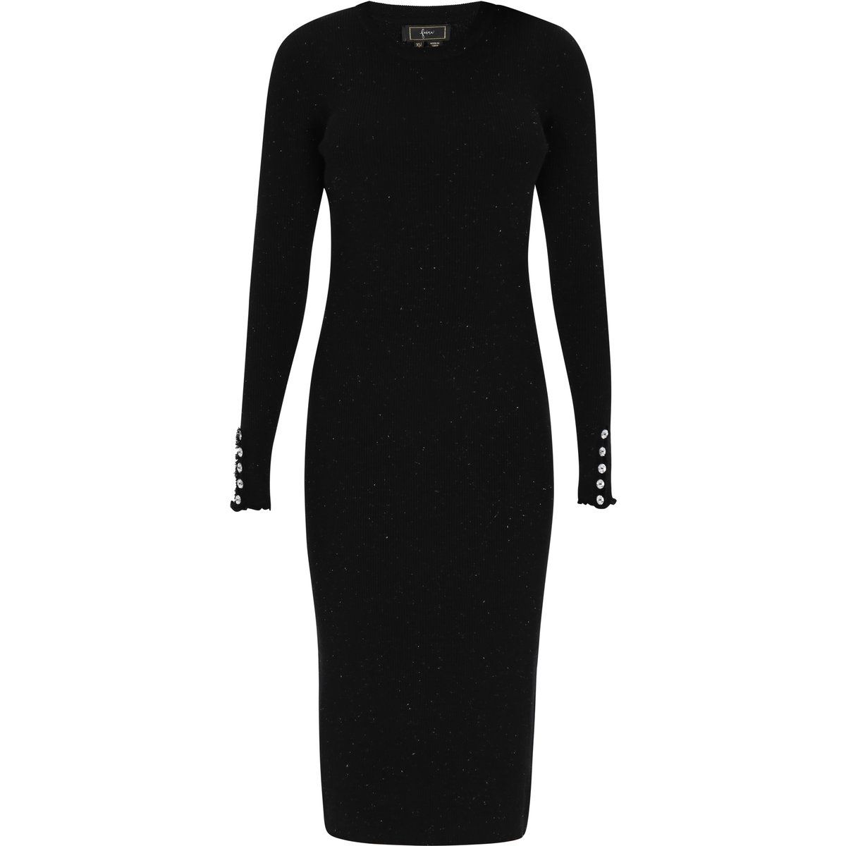 Geripptes Strick-Midikleid mit Schmuckknöpfen