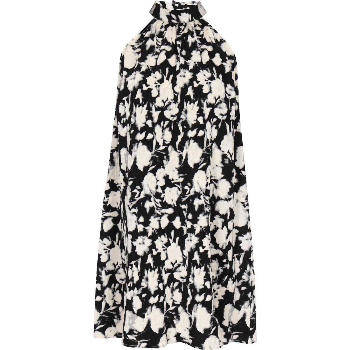 Plissiertes Neckholder-Minikleid mit Blumenmuster
