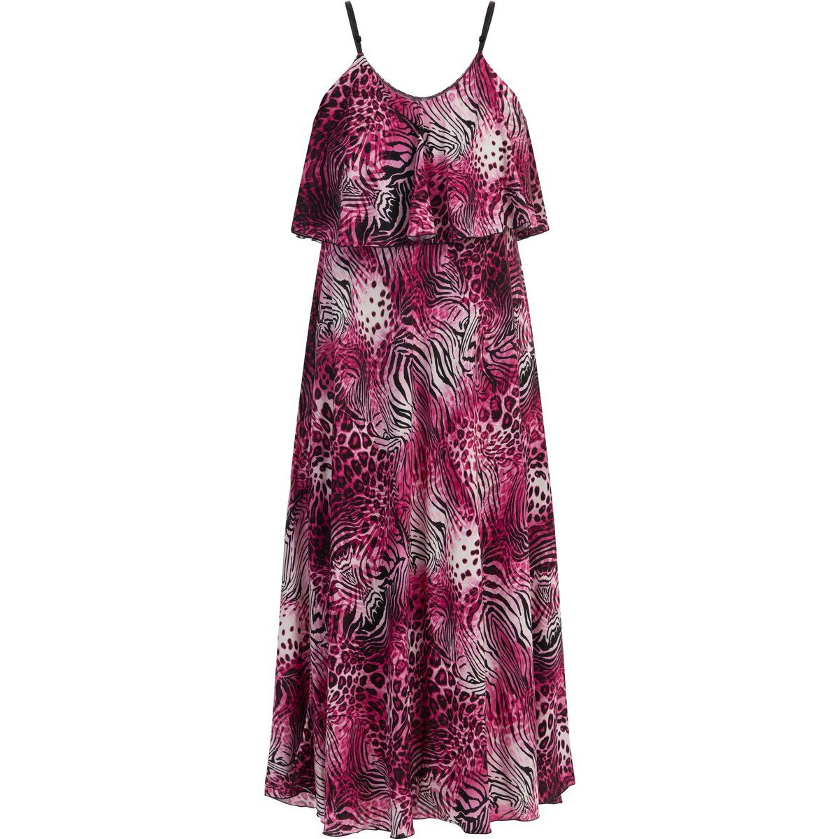 Maxikleid mit Volants und Animal-Print